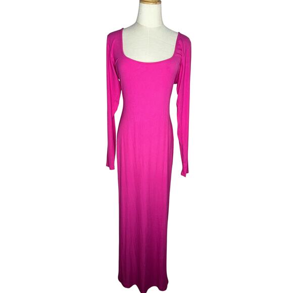 NWT Skims Hot Pink Soft Lounge Long Sleeve Square Neck Mermaid Maxi Dress XL - Picture 5 of 11